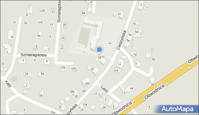 Łaziska Górne, Cieszyńska, 14, mapa Łaziska Górne