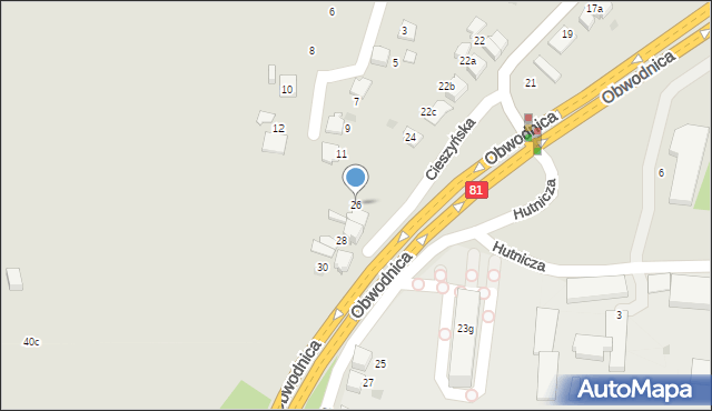 Łaziska Górne, Cieszyńska, 26, mapa Łaziska Górne