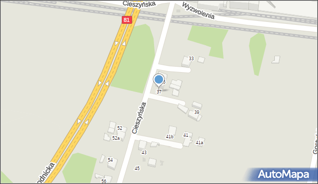 Łaziska Górne, Cieszyńska, 37, mapa Łaziska Górne