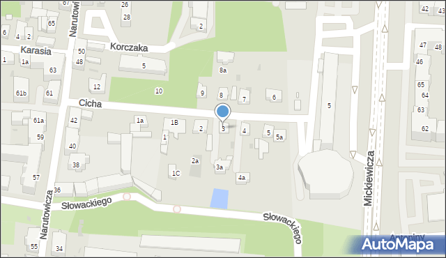 Leszno, Cicha, 3, mapa Leszno