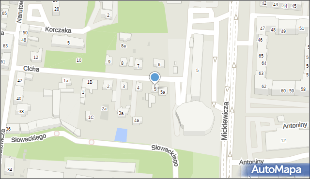 Leszno, Cicha, 5, mapa Leszno