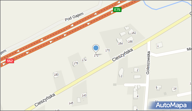 Międzyświeć, Cieszyńska, 172, mapa Międzyświeć