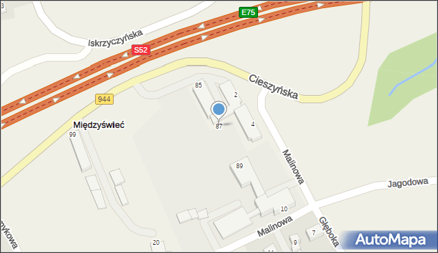 Międzyświeć, Cieszyńska, 87, mapa Międzyświeć