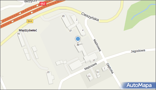 Międzyświeć, Cieszyńska, 89, mapa Międzyświeć