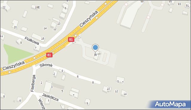 Mikołów, Cieszyńska, 39, mapa Mikołów