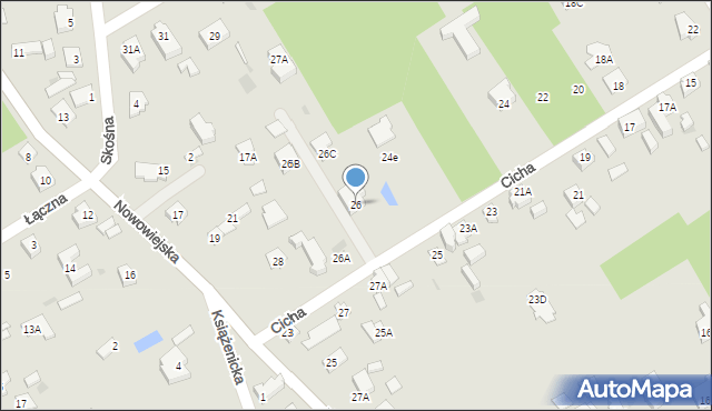 Milanówek, Cicha, 26, mapa Milanówek