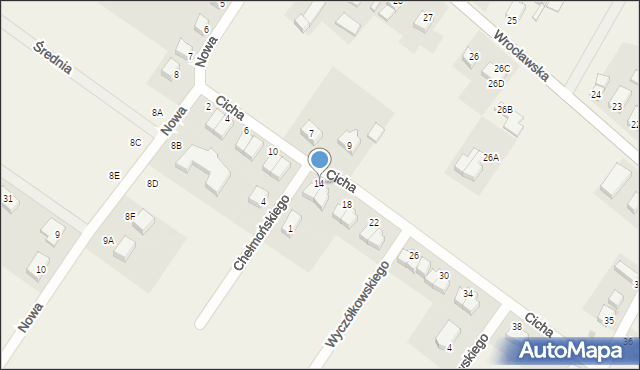 Miłoszyce, Cicha, 14, mapa Miłoszyce