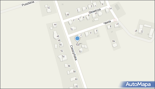 Mnich, Cieszyńska, 51a, mapa Mnich