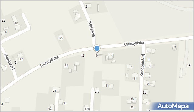 Mnich, Cieszyńska, 9, mapa Mnich