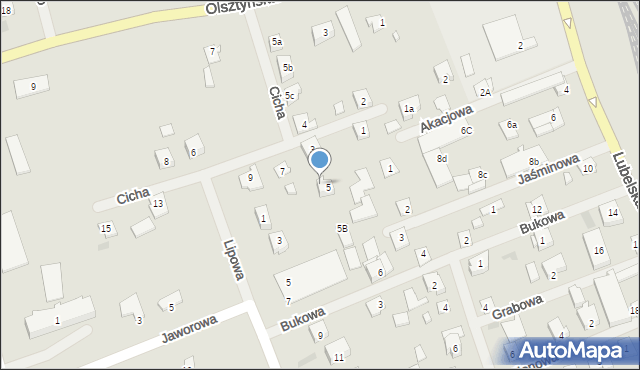 Mrągowo, Cicha, 5A, mapa Mrągowo