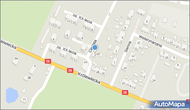 Myślibórz, Cienista, 1, mapa Myślibórz