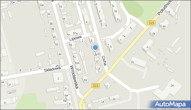 Nowa Sól, Cicha, 10, mapa Nowa Sól