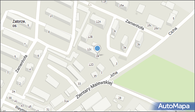 Olsztyn, Cicha, 1a, mapa Olsztyna