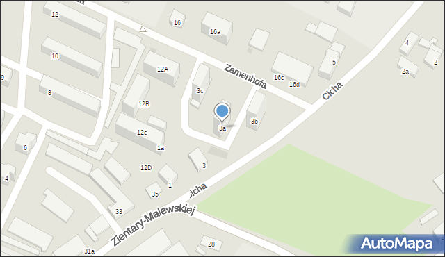 Olsztyn, Cicha, 3a, mapa Olsztyna