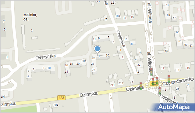 Opole, Cieszyńska, 28, mapa Opola