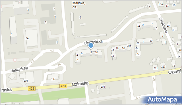 Opole, Cieszyńska, 8, mapa Opola