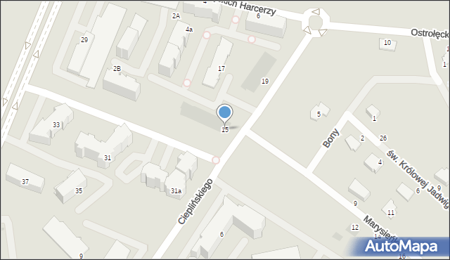Ostrołęka, Cieplińskiego-Pługa Łukasza, 15, mapa Ostrołęka