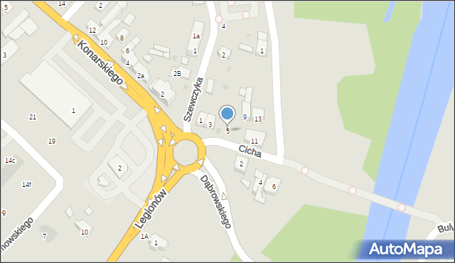 Oświęcim, Cicha, 5, mapa Oświęcimia