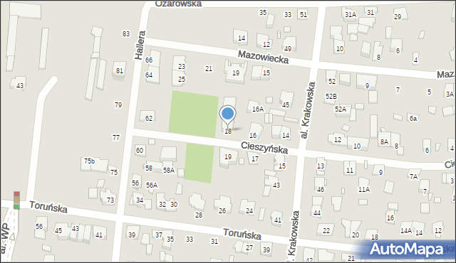 Piastów, Cieszyńska, 18, mapa Piastów
