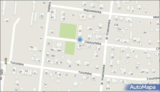 Piastów, Cieszyńska, 19, mapa Piastów