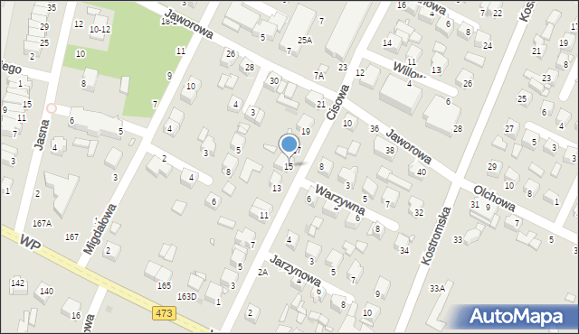Piotrków Trybunalski, Cisowa, 15, mapa Piotrków Trybunalski