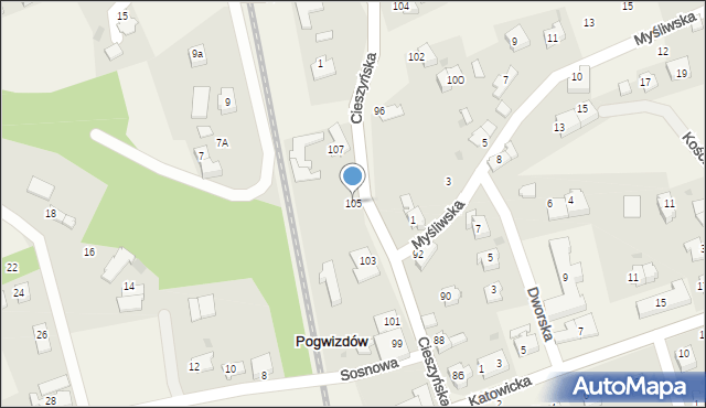 Pogwizdów, Cieszyńska, 105, mapa Pogwizdów