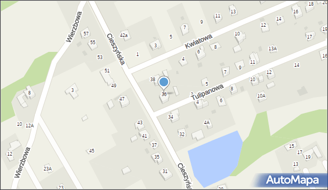 Pogwizdów, Cieszyńska, 36, mapa Pogwizdów
