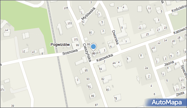 Pogwizdów, Cieszyńska, 86, mapa Pogwizdów