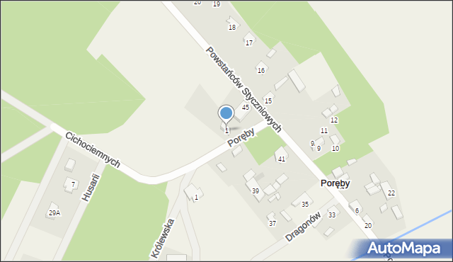 Poręby, Cichociemnych, 1, mapa Poręby