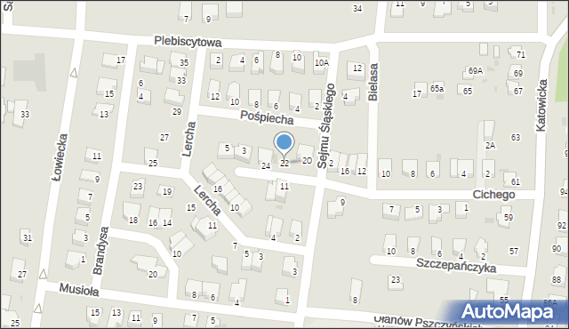Pszczyna, Cichego Maksymiliana, dr., 22, mapa Pszczyny