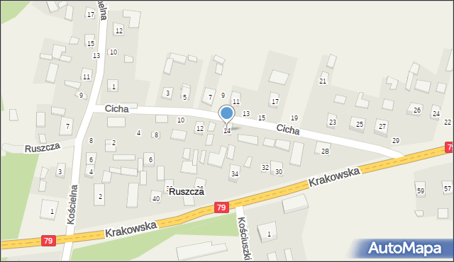 Ruszcza, Cicha, 14, mapa Ruszcza