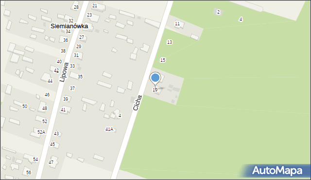 Siemianówka, Cicha, 19, mapa Siemianówka