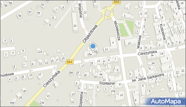 Skoczów, Cieszyńska, 16, mapa Skoczów