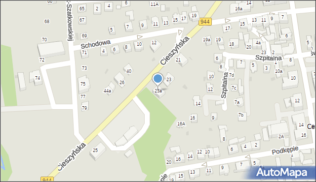 Skoczów, Cieszyńska, 23a, mapa Skoczów
