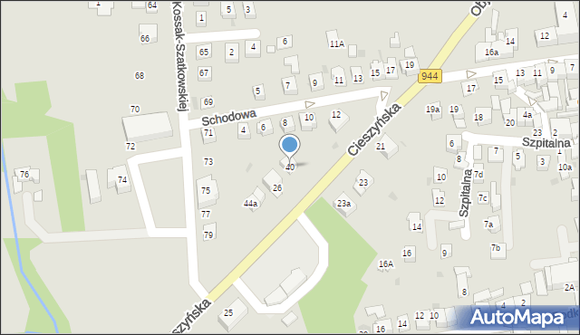 Skoczów, Cieszyńska, 40, mapa Skoczów