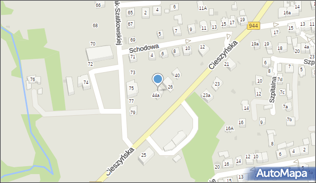 Skoczów, Cieszyńska, 44b, mapa Skoczów