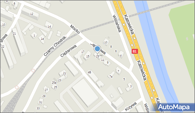 Skoczów, Ciężarowa, 13, mapa Skoczów