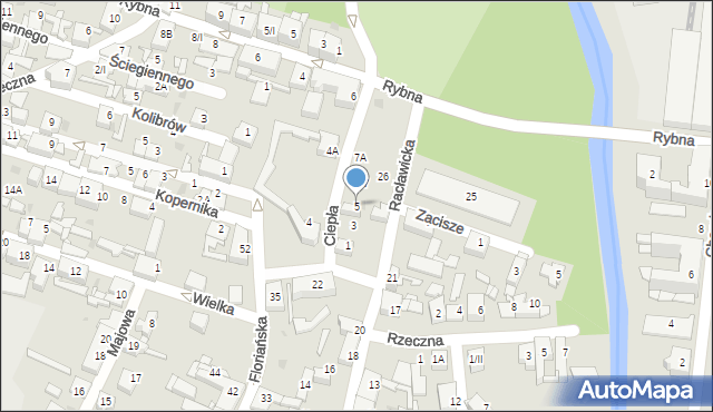 Sosnowiec, Ciepła, 5, mapa Sosnowca