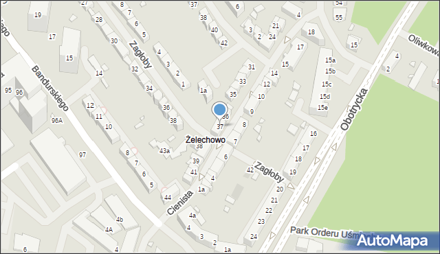 Szczecin, Cienista, 37, mapa Szczecina