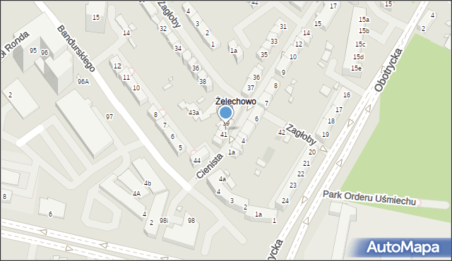 Szczecin, Cienista, 40, mapa Szczecina