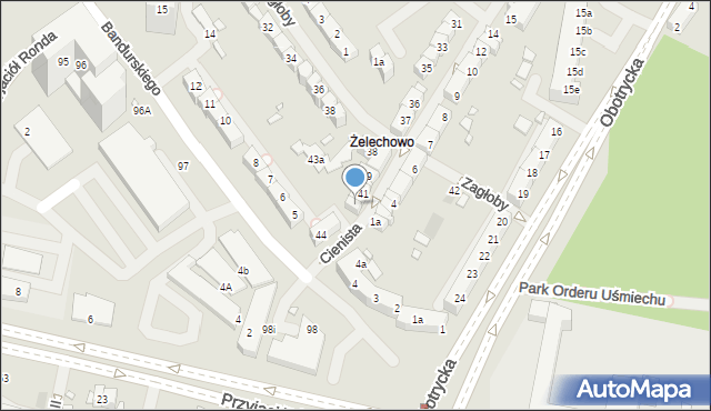 Szczecin, Cienista, 43, mapa Szczecina