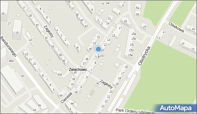 Szczecin, Cienista, 9, mapa Szczecina