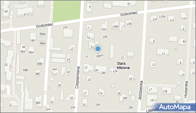 Warszawa, Cieplarniana, 11b, mapa Warszawy