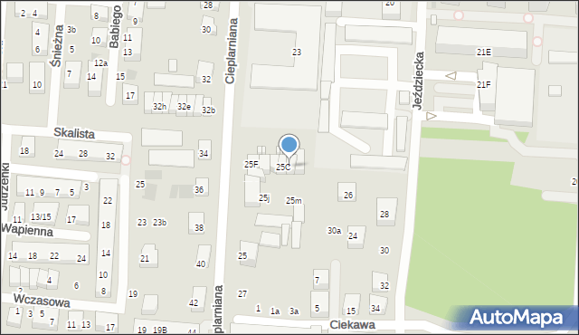 Warszawa, Cieplarniana, 25b, mapa Warszawy