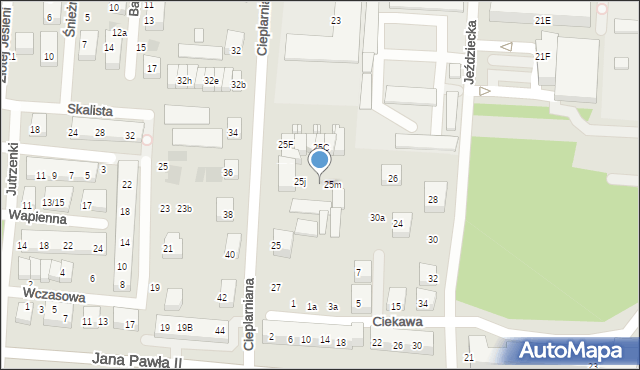 Warszawa, Cieplarniana, 25l, mapa Warszawy