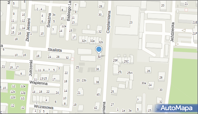 Warszawa, Cieplarniana, 34, mapa Warszawy