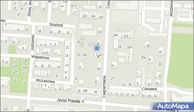 Warszawa, Cieplarniana, 38b, mapa Warszawy