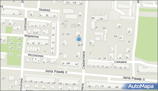 Warszawa, Cieplarniana, 40, mapa Warszawy