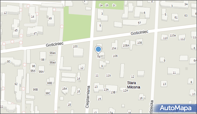 Warszawa, Cieplarniana, 7A, mapa Warszawy