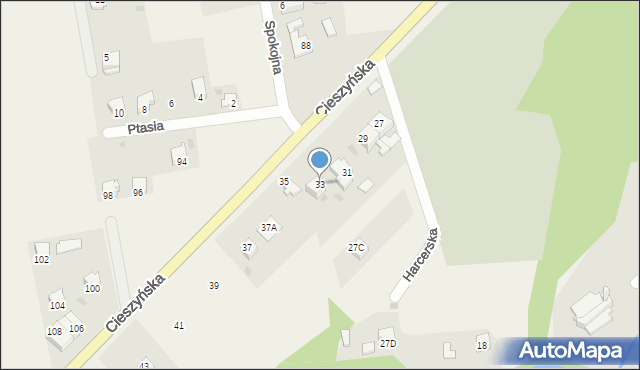 Wilamowice, Cieszyńska, 33, mapa Wilamowice